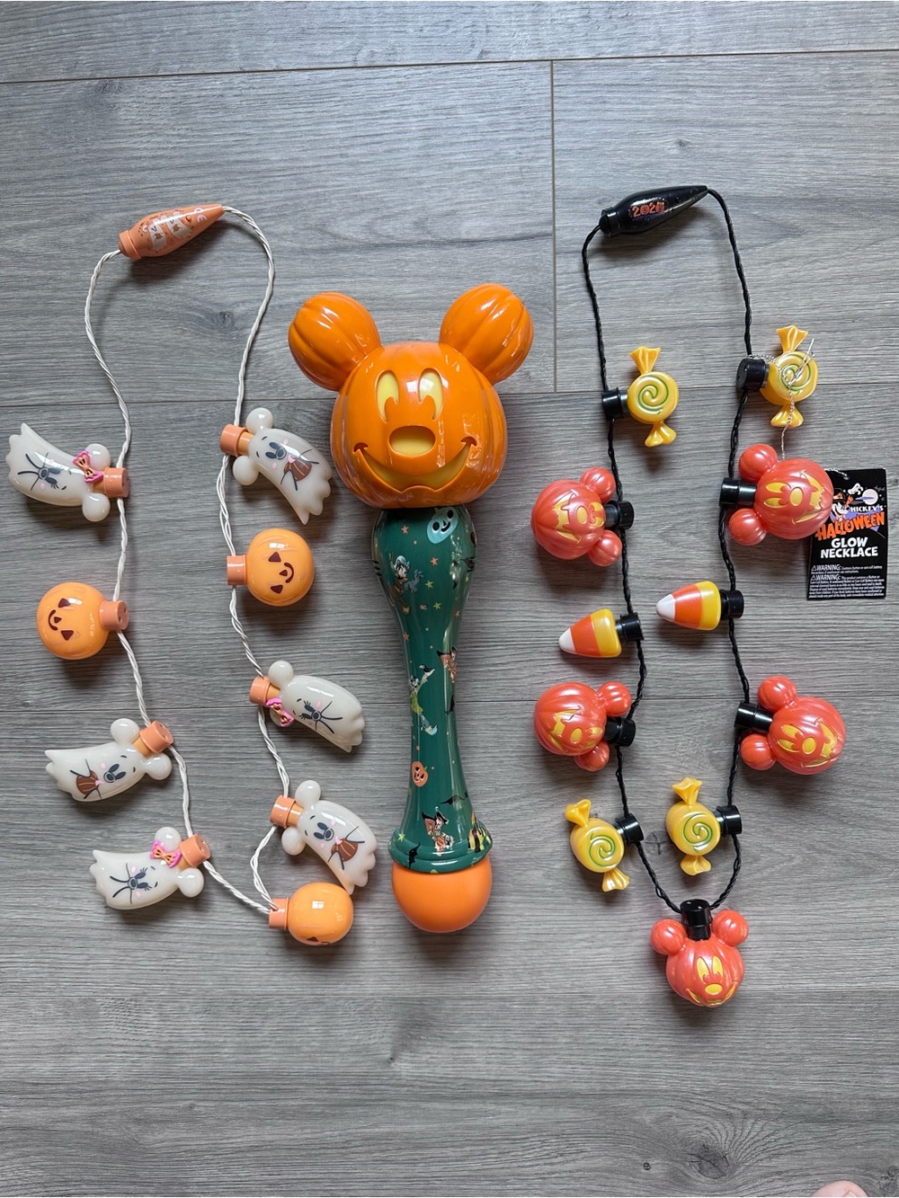 Disney Parks Set of 3: Light-Up Halloween Bubble Wand & 2 Glow Necklaces